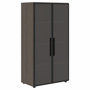 VMCS 80.2 Шкаф со стеклянными дверьми в металлической раме 800х430х1517 /Дуб сильвер/Нефрит/