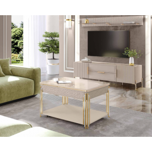 Агат-40 (01) Мрамор бежевый/Золото-Хром Стол журнальный 900(1300)х650(900)х530(770)