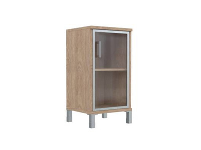 B 411.4 Шкаф колонка низкая со стеклянной дверью в AL рамке 475x450x943/дуб Бофорд/