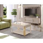 Агат-40 (01) Мрамор бежевый/Золото-Хром Стол журнальный 900(1300)х650(900)х530(770)